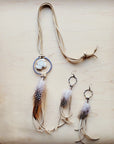 Boho Bone Deer Skin Leather Tassel Earring-Spotted Feather 217d