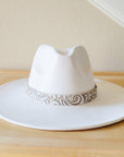 Sandy White Floral Embossed Leather Hat Band Only 951c