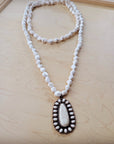 Long Turquoise Beaded Necklace w/ Squash Blossom Pendant White 261ww
