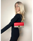 Gucci GG Supreme Continental Wallet on a Chain Red Pink Clutch