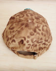 Hand-Painted Leopard Suede Baseball Cap Tan w/ Turq 986u