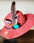 Boho Western Felt Hat w/ Choice of Turquoise Hat Accent-Rust 983a