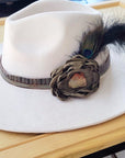 Leather Hat Band w/ Silk Flower & Feathers-Olive (Band Only) 952z