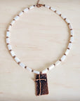 Rectangle Freshwater Pearl & Copper Necklace w/ Antique Cross Pendant 264a