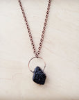**Long Copper Necklace with Black Agate Pendant 261r