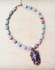 Genuine Aqua Terra Collar Necklace w/ Copper Indian Pendant 261n