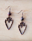**Copper Arrow Earrings w/ Genuine Picasso Jasper Beads 225q