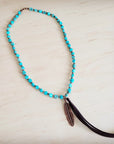 Turquoise & Copper Necklace w/ Feather Tassel Pendant 264c