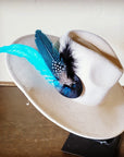 Boho Western Hat w/ Feather Tie Hat Band-Bone 982m