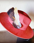 Boho Western Hat w/ Feather Tie Hat Band-Rust 982t