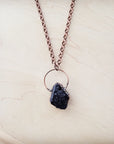 **Long Copper Necklace with Black Agate Pendant 261r