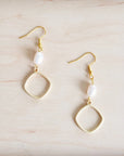 Matte Gold and Freshwater Pearl Earrings Square 200bs