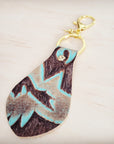 Embossed Leather Key Chain -Turquoise Laredo 701t