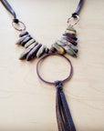 Picasso Jasper Necklace w/ Copper Hoop & Leather Tassel 261e