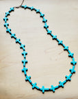 **Blue Turquoise & Wood Beaded Cross Necklace 258n