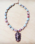 Genuine Aqua Terra Collar Necklace w/ Copper Indian Pendant 261n