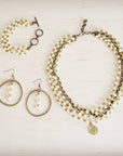 Champagne Pearl Triple Strand Beaded Bracelet 812a