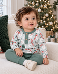 Christmas Snowmen Baby Boy's Bamboo Henley Top & Pants