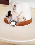 Genuine Suede Leather Hat Band w/ Stone Pendant & Feathers 954u