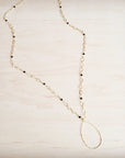 Black Faceted Beads on Gold Chain Necklace w/ Pendant 257kr