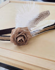 Leather Hat Band w/ Silk Flower & Feathers-Coffee (Band Only) 952y