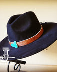 Boho Western Felt Hat w/ Choice of Leather Hat Band w/ Turquoise Slab-Black 980j