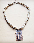 White Turquoise Collar Necklace w/ Copper Cross Pendant 259y