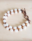 Freshwater Pearl & Copper Boho Beaded Double Strand Bracelet 811y