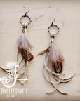 Boho Bone Deer Skin Leather Tassel Earring-Brown Feather 217r