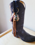 Boho Western Boot Bling Charm with Leather Fringe 500a