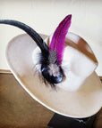 Boho Western Hat w/ Feather Tie Hat Band-Bone 982m