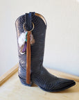 Boho Western Boot Bling Charm with Leather Fringe 500a