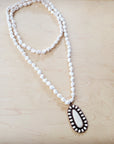 Long Turquoise Beaded Necklace w/ Squash Blossom Pendant White 261ww