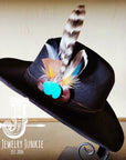**Cowgirl Western Felt Hat w/ Choice of Turquoise Hat Accent-Black 981b