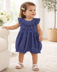 Baby Eyelet Romper Blue Cotton Ruffle One-Piece for Girls 3-6M