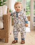 Jungle Safari Bamboo Henley Romper for Baby Boys