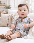 Wild Wrangler/Blue Western Bamboo Shorty Romper for Boys