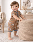 Wild Wrangler/Brown Western Bamboo Shorty Romper for Boys