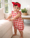 Picnic Plaid Soft Bamboo Bubble Romper for Baby Girls