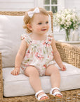 Blush Bouquet Baby Girl Floral Cotton Linen Sunsuit