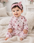 Watercolor Floral Zipper Bamboo Romper - Convertible Cuffs