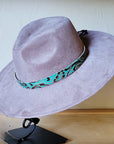 Taupe Boho Western Hat w/ Choice of Leather Band & Turquoise Slab 983w