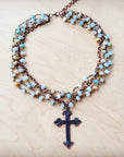 Amazonite Beaded Collar Necklace w/ Cross Pendant 261a