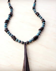 Natural American Turquoise Necklace w/ Wood Beads & Tassel 262i
