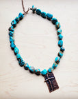 Blue Turquoise Collar Necklace w/ Copper Cross Pendant 259x