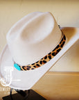 **Leopard Hair on Hide Leather Hat Band Only w/ Turquoise Slab 950w