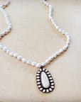 Long Turquoise Beaded Necklace w/ Squash Blossom Pendant White 261ww