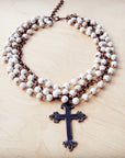 White Turquoise Beaded Collar Necklace w/ Cross Pendant 260z