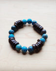 **Ocean Agate and Wood Stretch Bracelet 810j