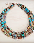 Genuine HuBei Turquoise & Copper Triple Strand Necklace 259t